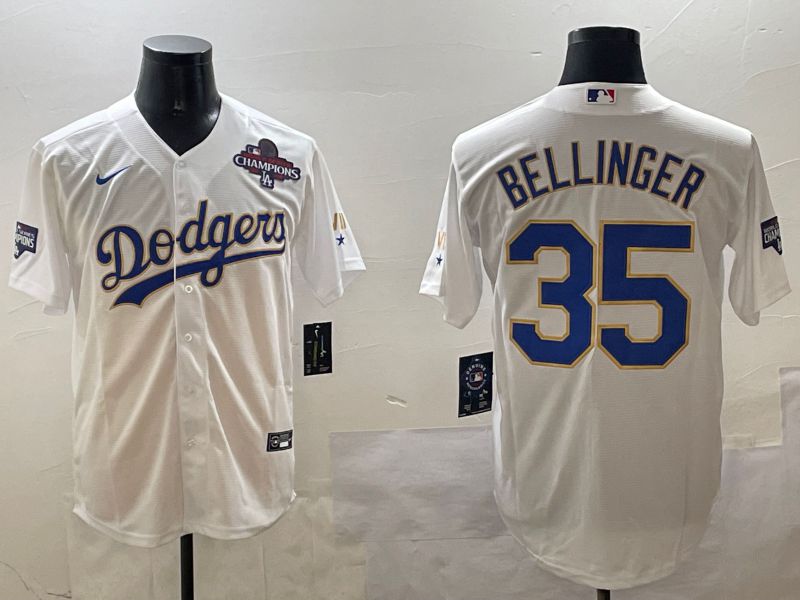 Men Los Angeles Dodgers #35 Bellinger White Gold Game 2025 Nike MLB Jersey style 7
